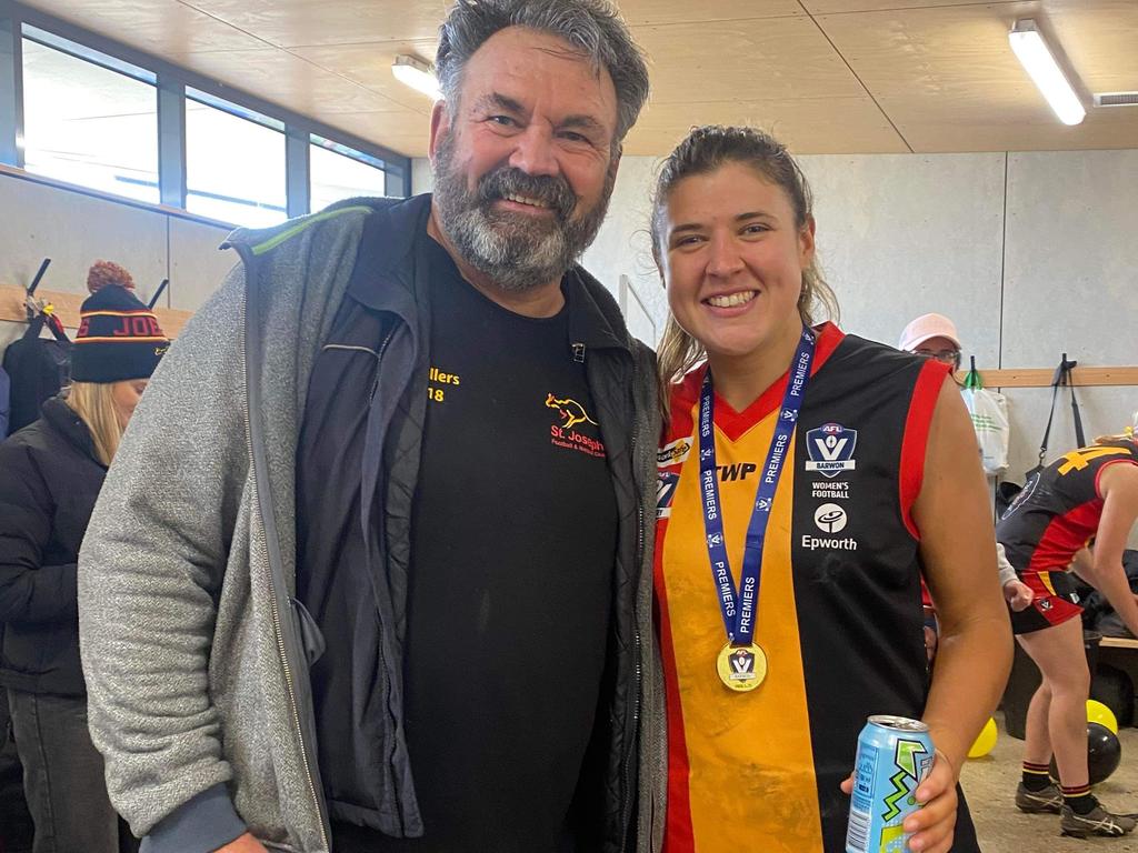 Sam Flanders was delighted to see his daughter Gemma and her St Joseph's teammates win the AFL Barwon Senior Female Division 2 Grand final against Torquay last year.