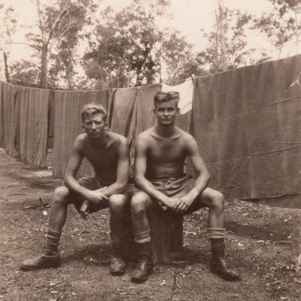Keith (left) with a soldier from New South Wales at Noonamah army camp, Northern Territory, 1941.
N.B. If anyone knows the name of the other soldier in this photo, please contact John as per the contact details below. 