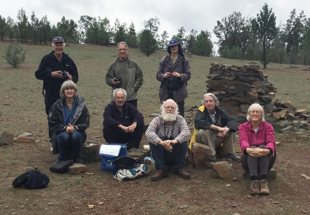 Uwe, Ron, Ursula, Kate, Terry, John, Ulf and Dora at the Flinders Ranges in 2015 (clockwise from upper left).