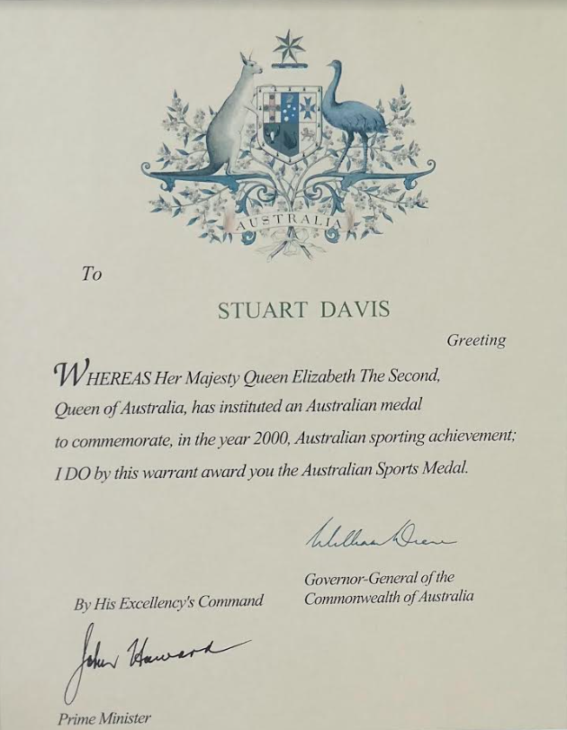 Stuart received the Australian sports medal for over 40 years service to Rugby Union.