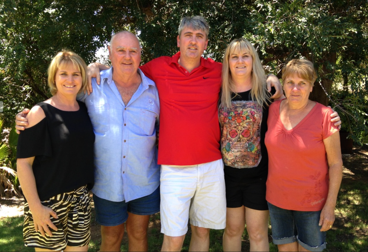 The family in 2016: Daughter Cherie, Ken, son Peter, daughter Sue and wife Bev