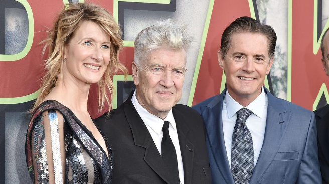 Actors Laura Dern and Kyle MacLachlan with Lynch in 2017. Picture: David Crotty/Patrick McMullan via Getty Images