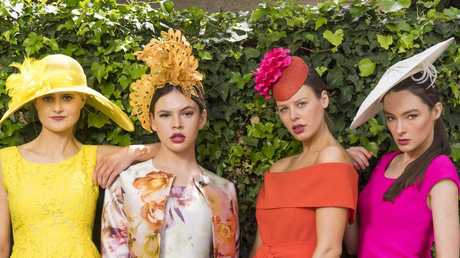 The Advertiser Foundation, Raceware, Finesse models wearing outfits from Perri Cutten hats from Studio Hats. Photo: Nick Clayton
