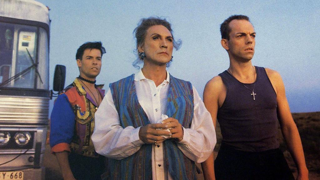 Stamp (centre) earned new fans for his groundbreaking portrayal of transgender character Bernadette in 1994’s The Adventures of Priscilla, Queen of the Desert.