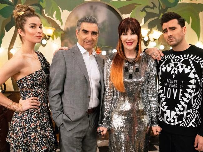 The cast of Schitt’s Creek, including O’Hara. Picture- Pop TV via AP