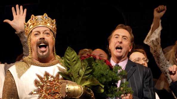 Tim Curry and Eric Idle on stage at the West End premiere of Spamalot, at the Palace Theatre October 17, 2006 in London, England. (Photo by Dave M. BenettGetty Images)